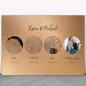 Cadeau de 10e anniversaire pour femme, phase de carte personnalisée, cadeau en étain pour lui, cadeau de carte céleste, impressions sur aluminium, 10 ans de mariage
