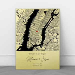 Carte personnalisée où nous nous sommes rencontrés, cadeau premier rendez-vous, plaque en métal personnalisée, carte de coeur pour couple, cadeau d'anniversaire ou de fiançailles