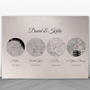 Mappa personalizzata per il decimo anniversario, regalo di anniversario in alluminio, targa con mappa della città personalizzata, "Ciao, lo farò?", regalo per il decimo anniversario, per lei