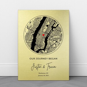 Impression de carte personnalisée : lieu de notre rencontre, premier rendez-vous amoureux, anniversaire de mariage pour femme ou mari, plaque en métal personnalisée avec coordonnées