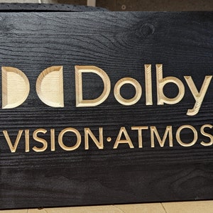 DOLBY AUDIO. VISION (new style) Home Cinema Sign, Satin Black Wood.