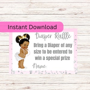 Instant Download Diaper Raffle Ticket Princess Baby Shower Diaper Raffle Ticket Downloadable Diaper Raffle Ticket
