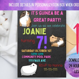 Faire-part d'anniversaire de cochon d'Inde à téléchargement immédiat pour enfants Faire-part d'anniversaire de cochon d'Inde à imprimer