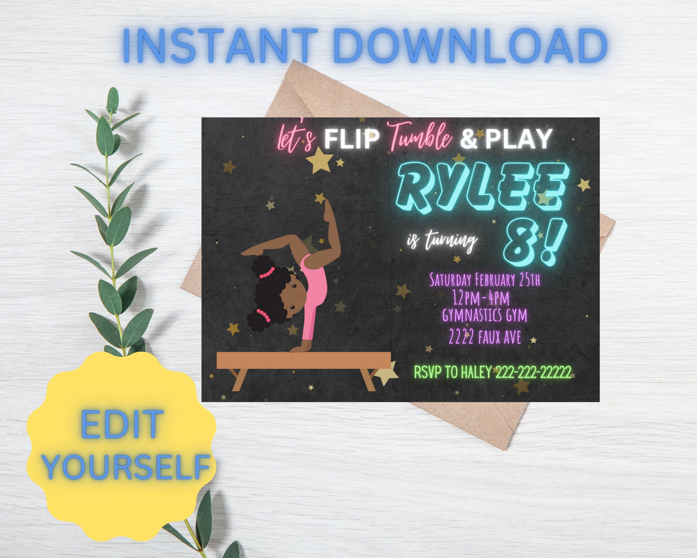 Printable Gymnastics Invitation Digital Gymnastics Invitation Printable ...