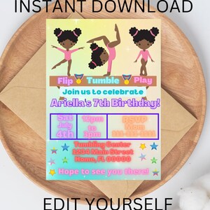 Instant Download Gymnastics Birthday Invitation Edit Yourself Gymnastics Birthday Invitation Digital Gymnastics Birthday Invitation