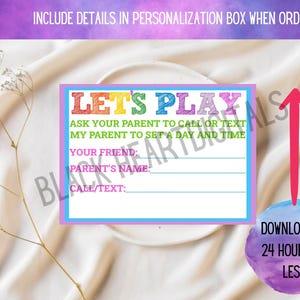 Playdate Card Printable Playdate Card