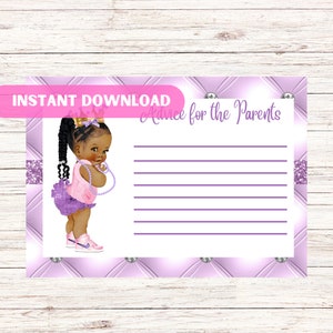 Printable Advice Card Digital Advice Card African American Princess Advice Card Advice for Parents Pink Purple Advice Card