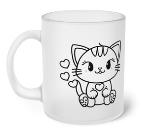 Frosted Glass Mug, Tierfreunde, Katzentasse, Katze, Milchglastasse, Tierliebe, Animal lovers, cat mug, cat, milk glass mug, animal love