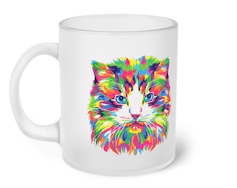 kunstvolle Katze, Milchglastasse mit Haustier, Geschenkidee, Frosted glass cup with cat, Tasse mit Druck