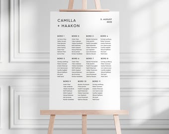 Bordplan ""Camilla"" A1 (594 x 841 mm), Designmal, Digital Fil, Redigerbar in Canva, Printbar Bordplan, Bryllup."