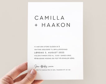Bryllupsinvitasjon "Camilla", Designmal, Digital Fil, Redigerbar i Templett, Printbar Invitasjon, Bryllup