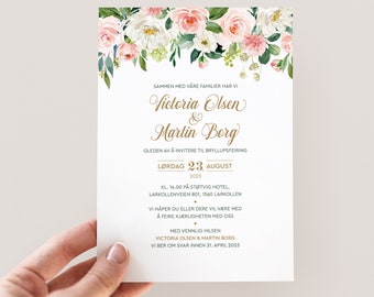 Bryllups invitasjon ""Victoria"" 127 x 178 mm, Designmal, Digital Fil, Redigerbar und Canva, Printbar Invitasjon, Bryllup