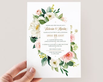 "Bryllups ""Victoria"" A5, Designmal, Digital Fil, Redigerbar und Canva, Printbar Invitasjon, Bryllup."