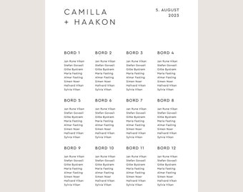 Bordplan "Camilla", Designmal, Digital Fil, Redigerbar i Templett, Printbar Bordplan, Bryllup