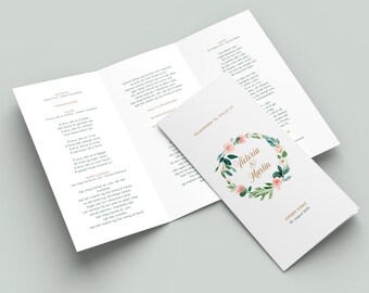 Vielsesprogram ""Victoria"" A4 Trifold, Designmal, Digital Fil, Redigerbar i Canva, Printbart Kirkeprogram, Bryllup