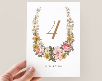 Bordnummer "Maria", Designmal, Digital Fil, Redigerbar i Templett, Printbart Bordnummer, Bryllup