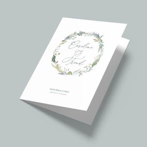 Vielsesprogram &quot;Caroline&quot; A4, Designmal, Digital Fil, Redigerbar i Canva, Printbart Kirkeprogram, Bryllup