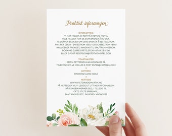 Infokort ""Victoria"" 115 x 170 mm, Designmal, Digital Fil, Redigerbar i Canva, Printbart Infokort, Bryllup