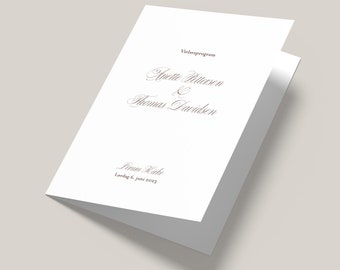 Vielsesprogram ""Anette"" 210 x 297 mm (A4), Designmal, Digital Fil, Redigerbar i Canva, Printbart Kirkeprogram, Bryllup