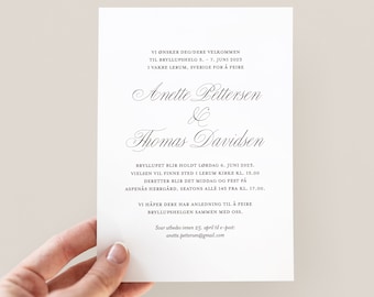 Bryllups invitasjon "Anette" 127 x 178 mm, Designmal, Digital Fil, Redigerbar und Canva, Printbar Invitasjon, Bryllup