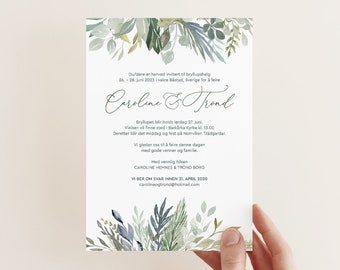 Bryllups invitasjon "Caroline" 127 x 178 mm, Designmal, Digital Fil, Redigerbar und Canva, Printbar Invitasjon, Bryllup