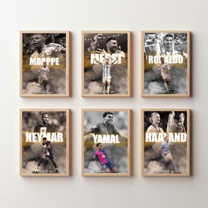 Ronaldo, Messi, Mbappe, Neymar, Yamal, Haaland Football Poster Bundle, Football Fan Gift, Football Poster Gift, Soccer Wall Art