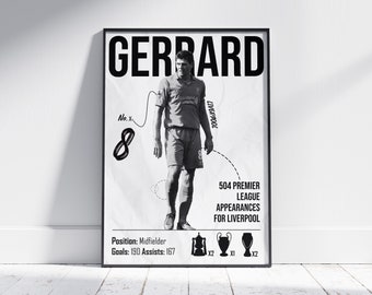 Steven Gerrard Liverpool Poster, Football Poster, Football Print, Soccer Poster, Premier League Legends, Football Wall Art