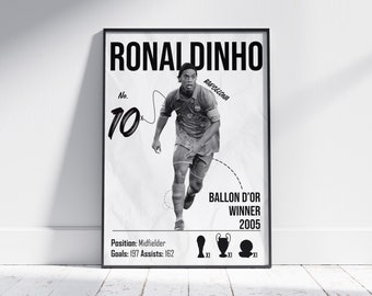 Ronaldinho Poster, Football Poster, Football Print, Football Picture, Poster Gift, Soccer Poster, Ronaldinho Print