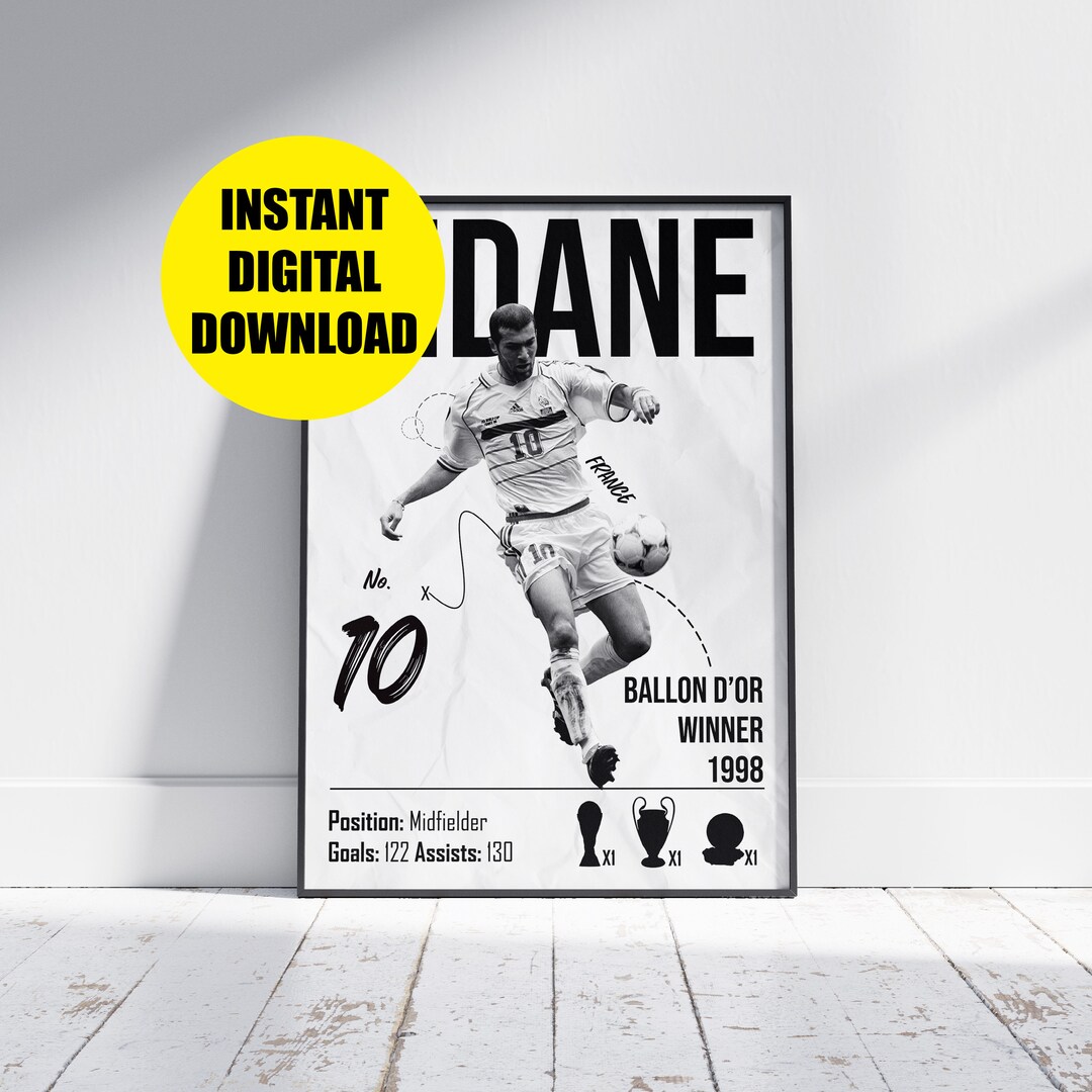 Tableau Toile Football Zinédine Zidane - Dimensions 30 X 45 Cm, Multicolore, Neuf Sous Emballage