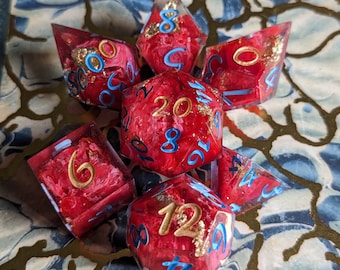 fury of mars - handmade resin sharp edge, dnd, dice set for DnD, D&D, Dungeons and Dragons, RPG dice