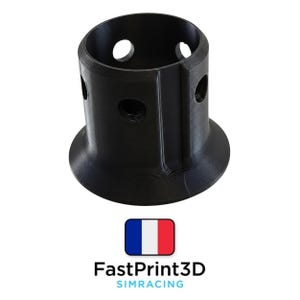 May include: A black, cylindrical component with multiple circular holes and a flared base. The object has a textured surface and appears to be 3D-printed. The image includes the text "FastPrint3D SIMRACING" and a French flag icon.