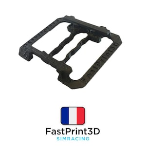 May include: A black, 3D-printed component with a complex, open design. It features rectangular openings and raised structural elements. The text "FastPrint3D SIMRACING" is visible below the component. The component is likely for sim racing.
