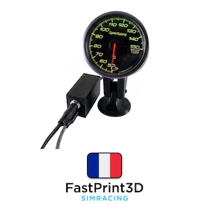 May include: A black water temperature gauge with a red needle, displaying 50°C. The gauge has a black face with white and green markings, and the text "Dyno Racing" is visible. It is connected to a black box via a cable.