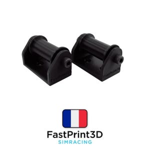 May include: Two black 3D-printed roller components, likely for a mechanical system. Each has a cylindrical roller and a rectangular base. The text "FastPrint3D" is visible on each base. The image also includes the text "SIMRACING".