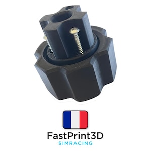 May include: A black, star-shaped component with a circular base, secured by two silver screws. The component has a textured surface and a central opening. The image includes the text "FastPrint3D SIMRACING" and a French flag icon.