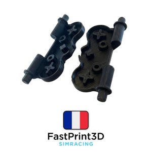 May include: Two black controller button components with X, O, and directional symbols. The image includes the text "FastPrint3D SIMRACING" and a French flag icon.