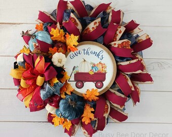 Fall Wreath, Thanksgiving Wreath, Velvet Pumpkin Wreath, Fall Home Decor, Pumpkin Wreath, Apple Wreath, Thanksgiving Decor, Autumn Decor