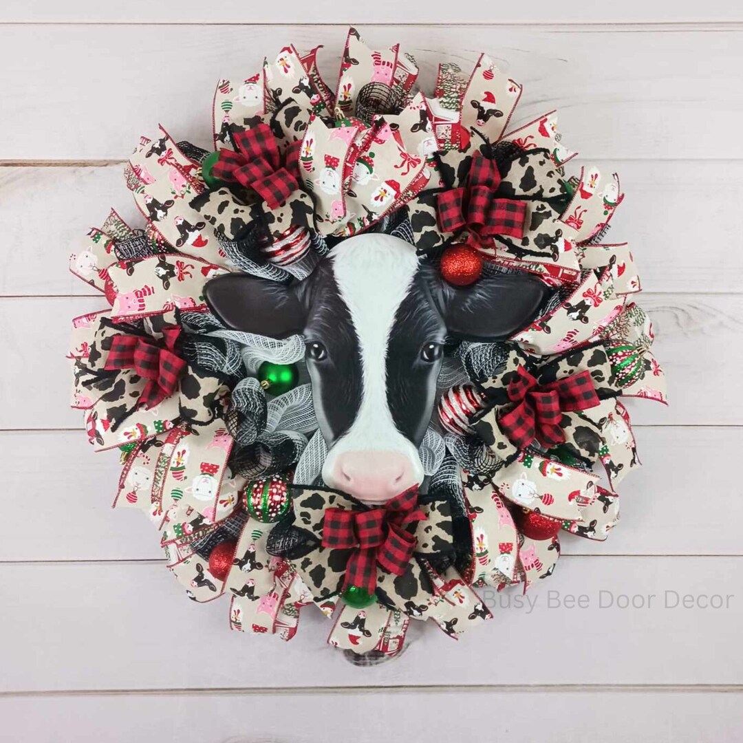 Christmas Cow Wreath Farmhouse Christmas Wreath Country Etsy