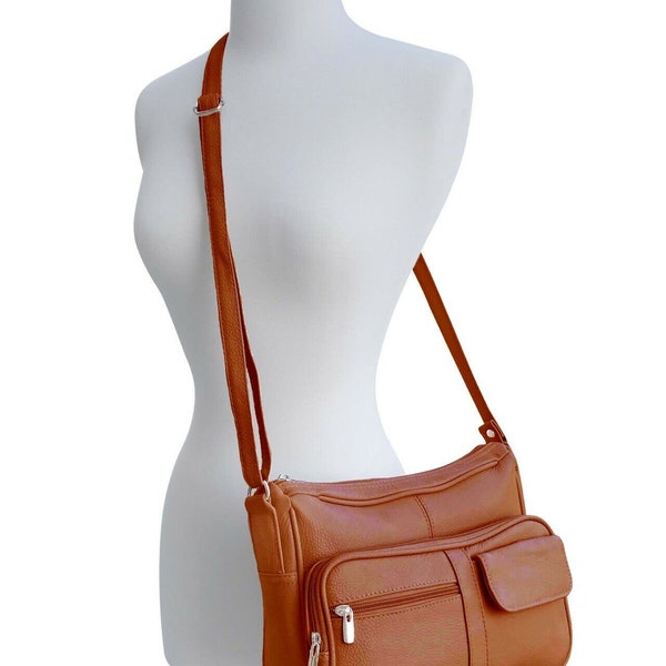 Women's Leather Organizer Purse Shoulder Bag Multiple Pockets Cross Body Handbag