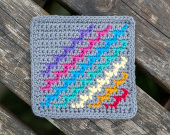 Technicolour Tile Coaster – PDF Crochet Pattern – Crochet Coaster – Crochet Home - Elimee Designs - Digital File Only - US Crochet Terms