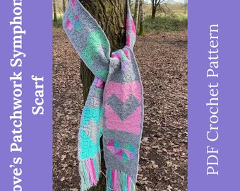 Cosy Granny Square Scarf – PDF Crochet Pattern – Multicoloured Patchwork Scarf – US or UK Crochet Terms