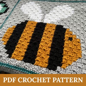 Corner to Corner Bee Blanket Square – PDF Crochet Pattern – Crochet Bee Afghan Motif – US Crochet Terms