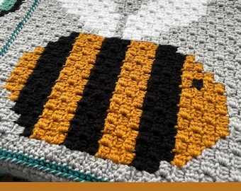 Corner to Corner Bee Blanket Square – PDF Crochet Pattern – Crochet Bee Afghan Motif – US Crochet Terms