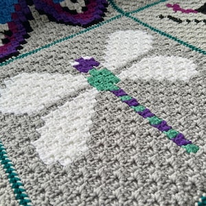 Corner to Corner Dragonfly Blanket Square – PDF Crochet Pattern – Crochet Dragonfly Afghan Motif – US Crochet Terms
