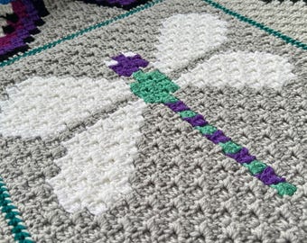 Corner to Corner Dragonfly Blanket Square – PDF Crochet Pattern – Crochet Dragonfly Afghan Motif – US Crochet Terms