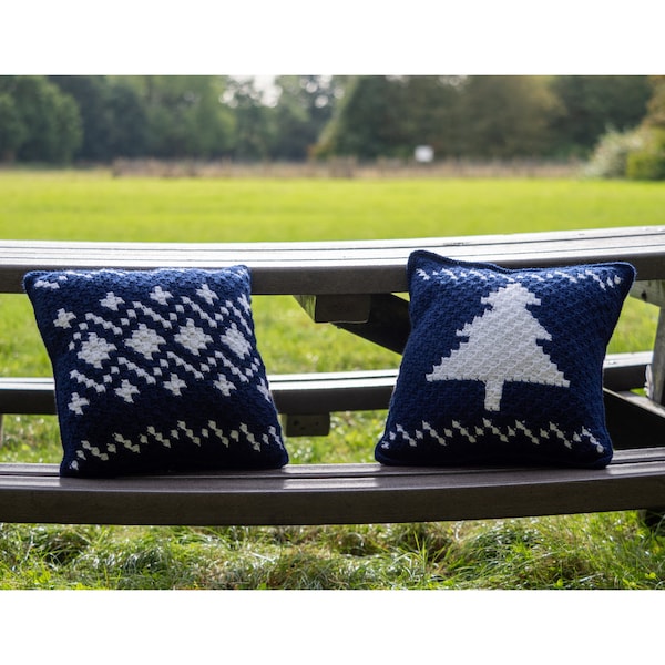 Corner to Corner Intarsia Festive Motif Crochet Cushion Cover Bundle – PDF Crochet Pattern – Crochet Christmas Pillow Covers