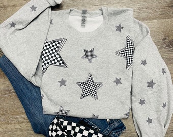 Race Day Sweatshirt, Dirt Track, Motocross, Handmade, Gift for her, Dirt Bike, Checkered Star