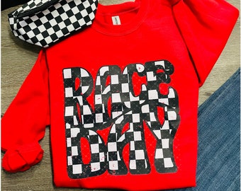 Race Day Sweatshirt, Dirt Track Motocross tee, Racing tee Handmade Christmas Gift Dirt Track Dirt Bike Checkered Flag Gift for Her