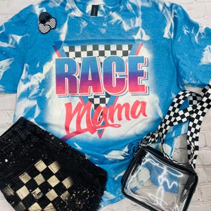 Personalized Race Mama bleached Race tee Bleached tee Motocross Dirt Track Checkered Flag Moto Mom Gift for Her Handmade Racing Tee