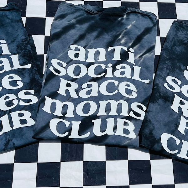 Anti Social Moms/Wives/Fan Club Tie Dye T-shirt, Raceday, Race tee Unisex Motocross Dirt track Dirt bike Checkered flag Personalized